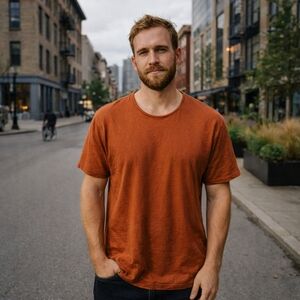 AllSaints Rust Orange 100% Cotton T-Shirt | Men’s Minimalist Crewneck Casual Tee